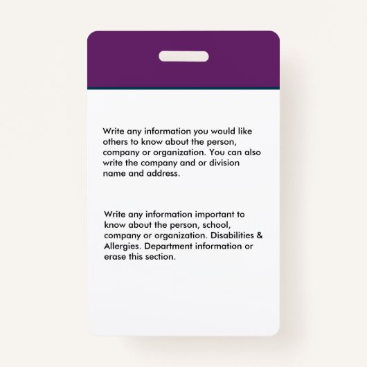 従業員フォトロゴバーコード名のパーソナライズ バッジ (裏面)