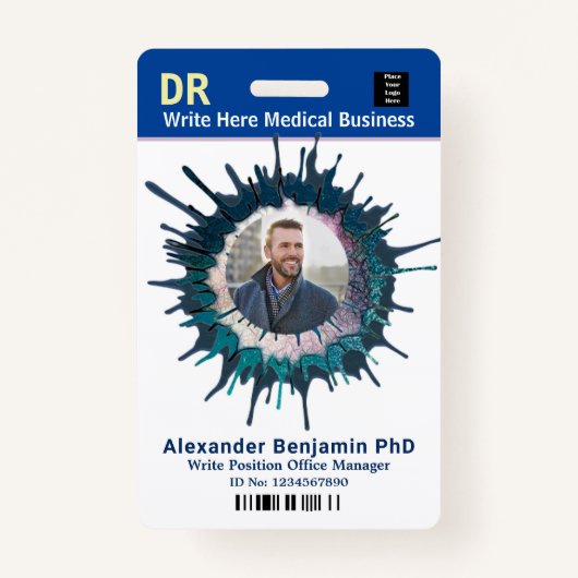 従業員フォトロゴバーコード名カスタム バッジ (正面)