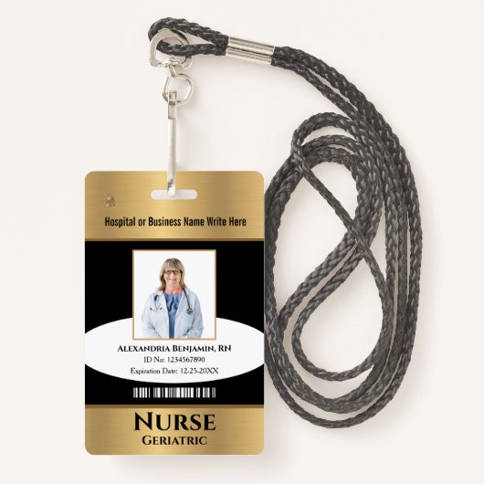 従業員フォトロゴバーコード名カスタム バッジ (正面ランヤード)