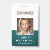 従業員フォト会社ロゴグリーンセキュリティID バッジ (表面)