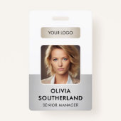 従業員フォト会社ロゴセキュリティIDシルバー バッジ (正面)