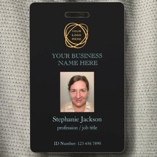 従業員フォト会社ロゴQRコードブラックティール(緑がかった色) バッジ