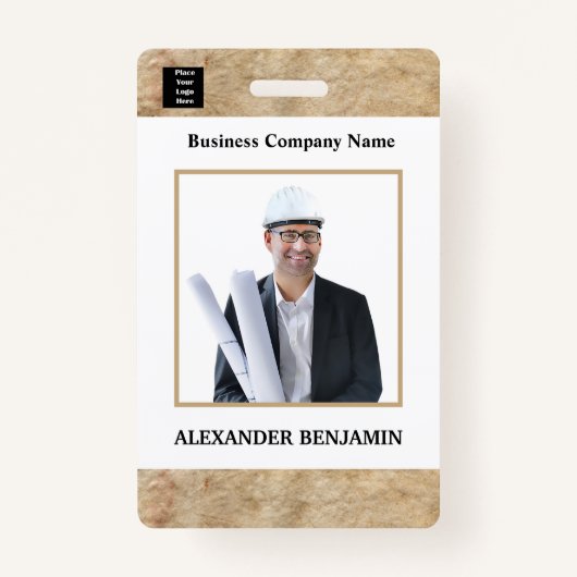 従業員フォトIDカードロゴバーコードカスタムバッジ バッジ (正面)