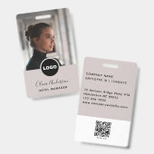 従業員フォトID会社ロゴQRコードグレーブラック バッジ (正面＆裏面)