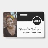 従業員フォトID会社ロゴQRコードホワイトブラック バッジ (Front)