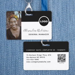 従業員フォトID会社ロゴQRコードホワイトブラック バッジ