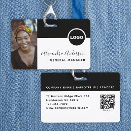 従業員フォトID会社ロゴQRコードホワイトブラック バッジ