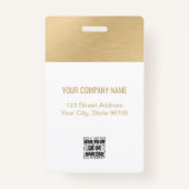 従業員フォトID QRコードロゴホワイトブラシ付き金ゴールド バッジ (裏面)