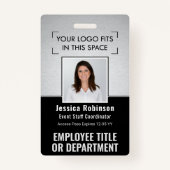 従業員フォトID QRバーコードロゴシルバーブラック バッジ (正面)