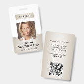 従業員フォトQRコードビジネスロゴソフト金ゴールドID バッジ (表裏)