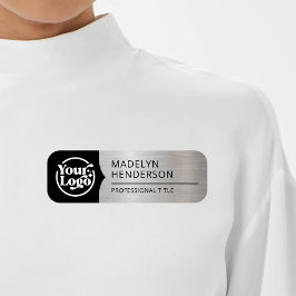 従業員ブラックメタリックシルバーロゴ磁気 名札