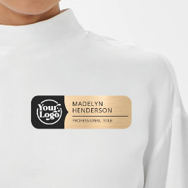 従業員ブラックメタリック光金ゴールドロゴ磁気 名札
