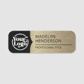 従業員ブラックメタリック古い金ゴールドロゴ磁気 名札 (正面)