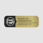 従業員ブラックメタリック金ゴールドロゴ磁気 名札 (正面)