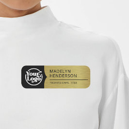 従業員ブラックメタリック金ゴールドロゴ磁気 名札