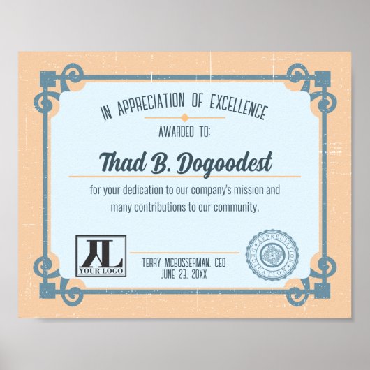 従業員ボランティアの承認優秀証明書 ポスター (正面)