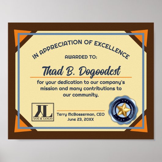 従業員ボランティアの承認優秀証明書 ポスター (正面)