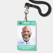 従業員モダンの写真名バーコードラウンドロゴ バッジ (正面（ネックストラップ付）)