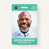 従業員モダンの写真名バーコードラウンドロゴ バッジ (正面)