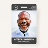 従業員モダンの写真名バーコード丸型ロゴ バッジ (正面)