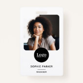 従業員モダンの写真IDカードQRコードホワイト バッジ (正面)