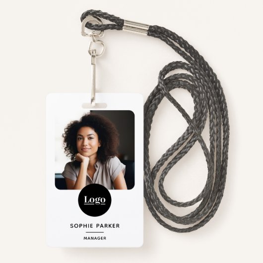 従業員モダンの写真IDカードQRコードホワイト バッジ (正面ランヤード)