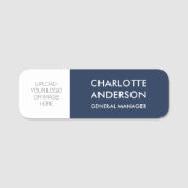 従業員モダンカスタムロゴNavy Blue White 名札 (正面)