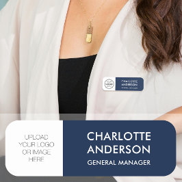 従業員モダンカスタムロゴNavy Blue White 名札