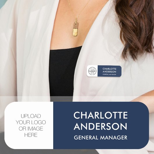 従業員モダンカスタムロゴNavy Blue White 名札