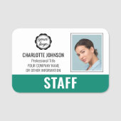 従業員モダンビジネススタッフID写真シーグリーン 名札 (正面)