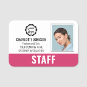 従業員モダンビジネスマンIDフォトロゴピンク 名札 (正面)