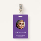従業員モダンプロフェッショナルID写真パープルQR バッジ (正面クリップ)