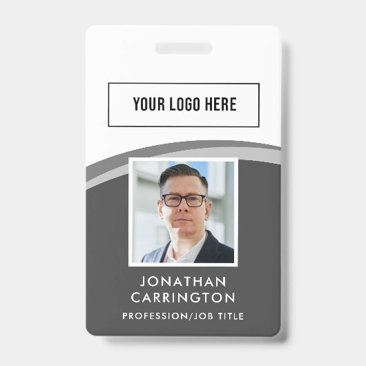 従業員モダンIDフォトロゴQRコードバッジ バッジ (正面)