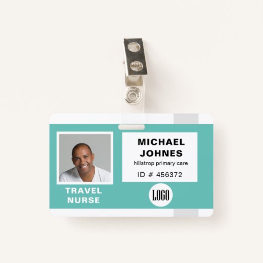 従業員ロゴおよび写真名タグ バッジ (正面クリップ)