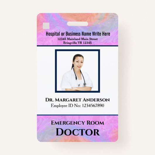 従業員ロゴバーコードフォト名カスタム バッジ (正面)