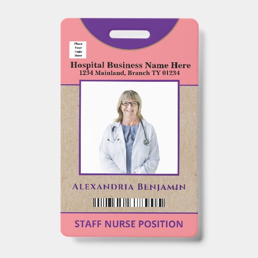 従業員ロゴバーコードロゴ写真名IDカード バッジ (正面)