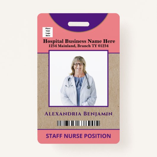 従業員ロゴバーコードロゴ写真名IDカード バッジ (正面)