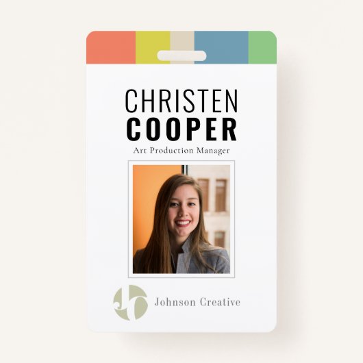 従業員ロモダンカラフルゴのバーコードフォトID バッジ (正面)