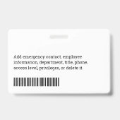 従業員企業の名、役職、バーコード、ロゴ バッジ (裏面)