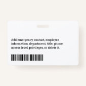 従業員企業の名、役職、バーコード、ロゴ バッジ (裏面)