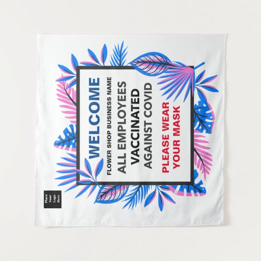 従業員全員接種済み歓迎タペストリーバックドロップ タペストリー (正面)