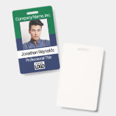 従業員写真バッジ-緑とネイビーブルー バッジ (表裏)