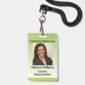 従業員写真バッジ-緑(点付き) バッジ (ストラップ付き表面)