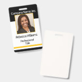 従業員写真バッジ – 黒と金ゴールド バッジ (正面＆裏面)