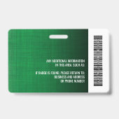 従業員写真付きIDロゴバーコード モダンなリネングリーン バッジ (裏面)