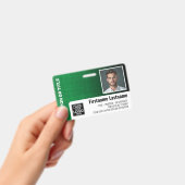 従業員写真付きIDロゴバーコード モダンなリネングリーン バッジ (手持ち)