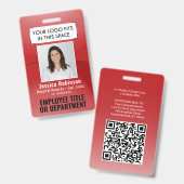 従業員写真ID QRバーコード ロゴ 赤アーク バッジ (正面＆裏面)