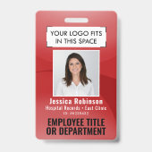 従業員写真ID QRバーコード ロゴ 赤アーク バッジ (正面)