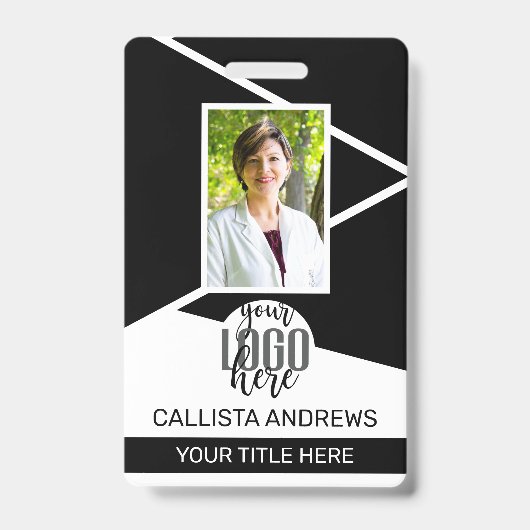 従業員名タイトルバーコードロゴ黒い地域ID バッジ (正面)