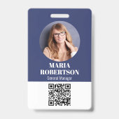 従業員名バッジミニマル写真QRコードブルー バッジ (正面)